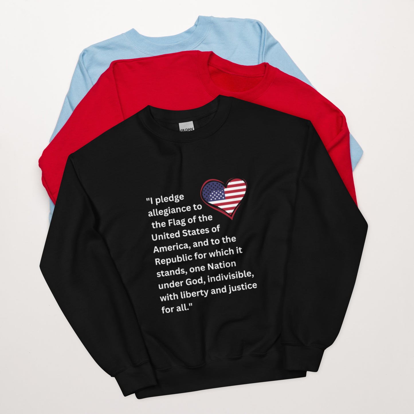 Patriot sweatshirt with the Pledge of Allegiance