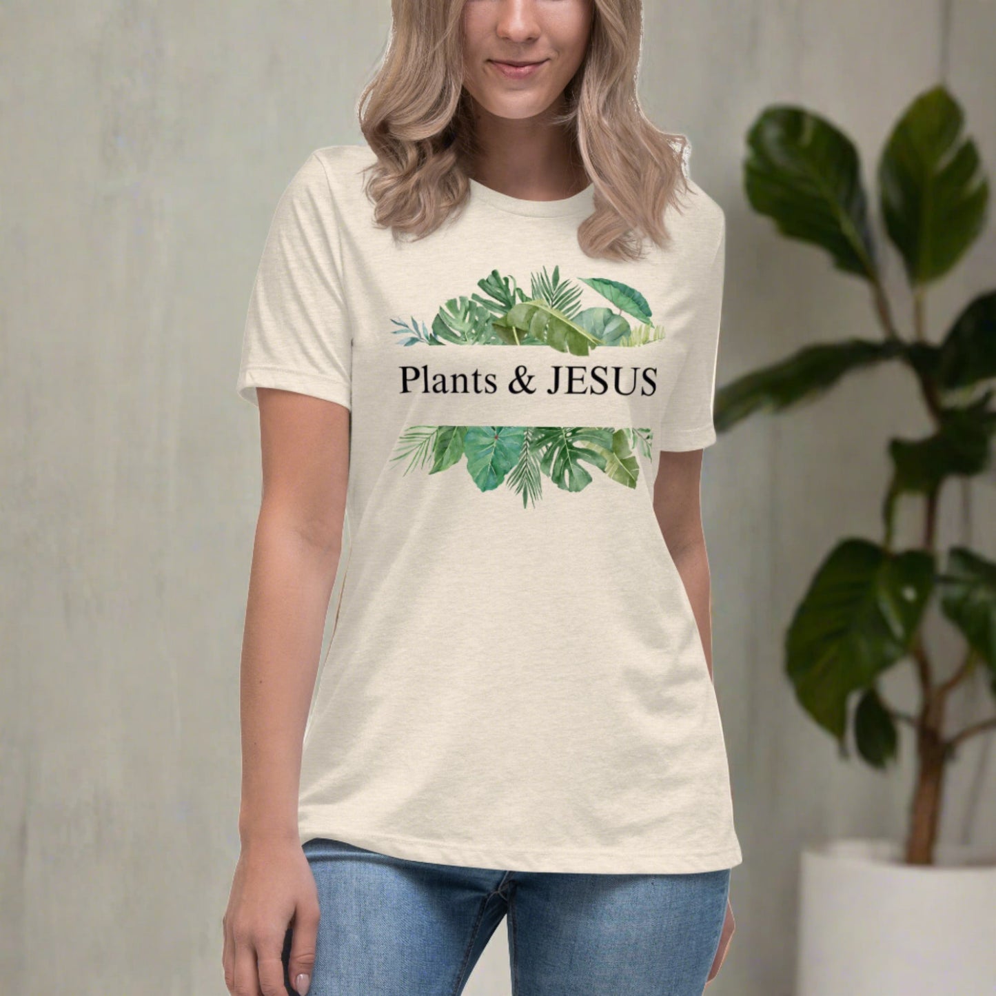 Plants & Jesus with tropical leaf design