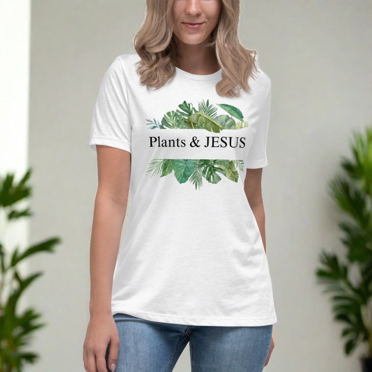 Plants & Jesus with tropical leaf design