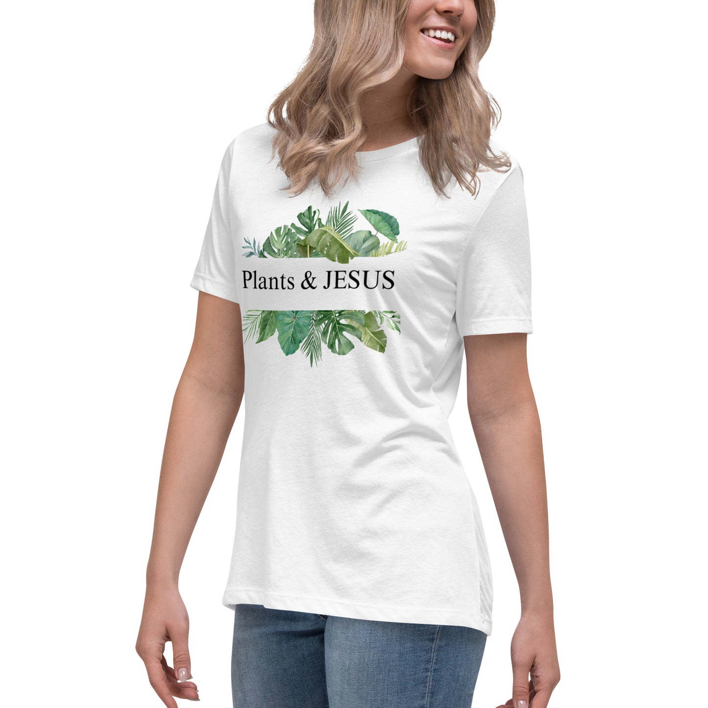 Plants & Jesus with tropical leaf design